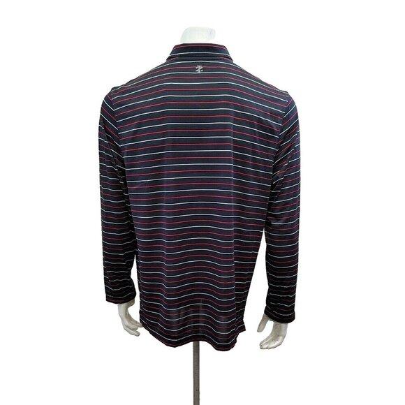 IZOD Polo Shirt Perform X Golf Men's Large Long Sleeve Blue Red Striped - Picture 3 of 4